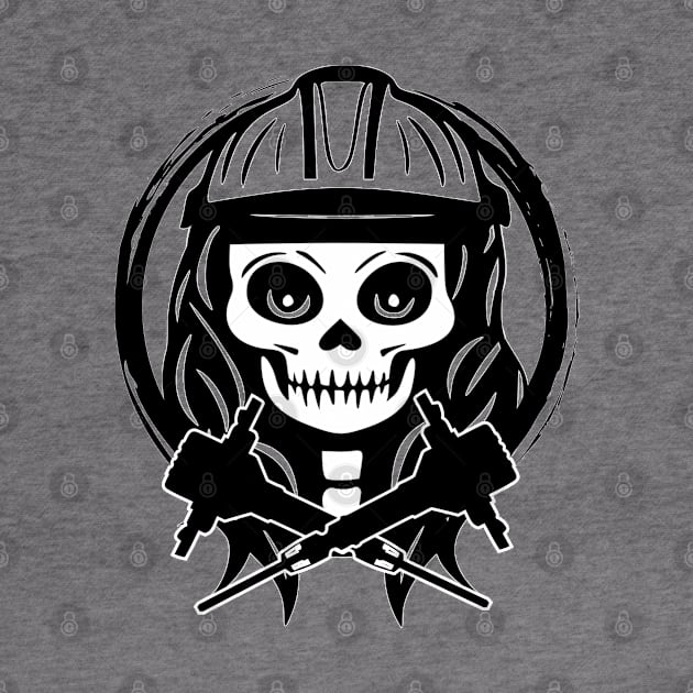 Fossicker Skull and Jackhammer Black Logo by Nuletto